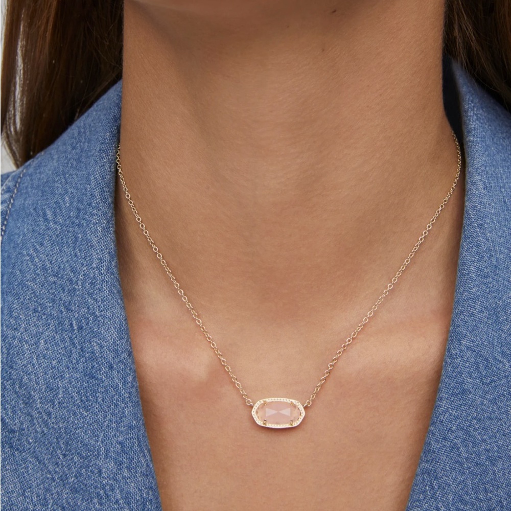 Kendra Scott Elisa Gold w/ Rose Quartz Necklace NEW - Picture 3 of 12